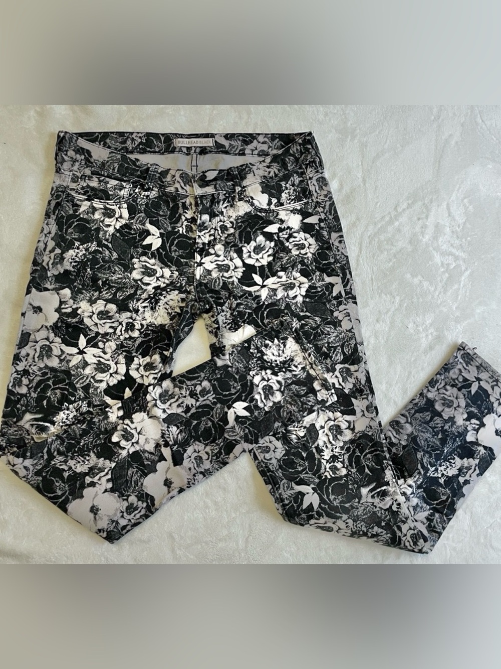 Flawed Whimsygoth Monochromatic Floral Goth Print Skinny Pants Bullhead Black